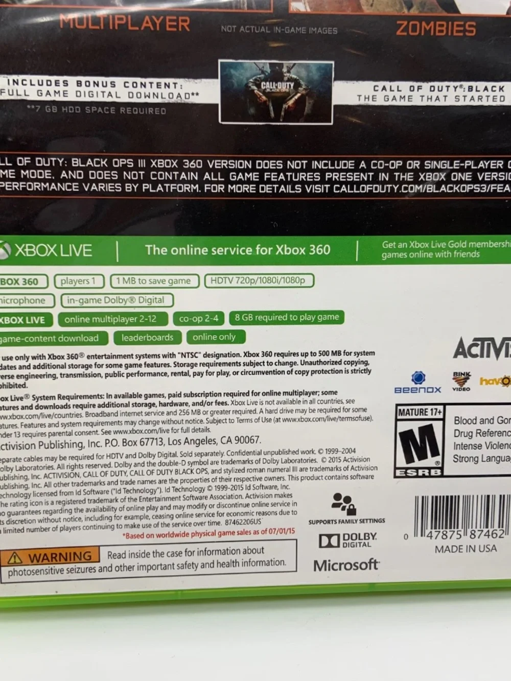 Xbox 360 Call of Duty Black Ops III Game Preowened w/ Case Microsoft